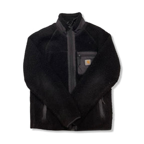 Svart fleececardigan från Carhartt för dam med dragkedja, fotograferad framifrån mot en vit bakgrund.