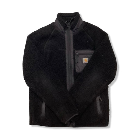 Svart fleececardigan från Carhartt för dam med dragkedja, fotograferad framifrån mot en vit bakgrund.