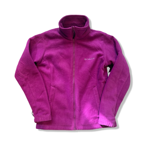 Pink Columbia women's fleece jacket with a zipper, front view against a white background.