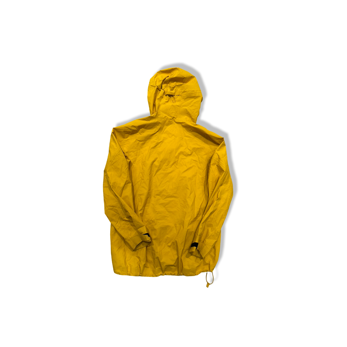 Back view of a yellow Bergans women's Rabot V2 3L shell jacket against a white background.