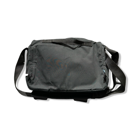 Black Fjällräven Greenland bag with shoulder straps, photographed against a white background.