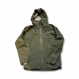 Green men's shell jacket from The Mountain Studio with a hood, front view against a white background.