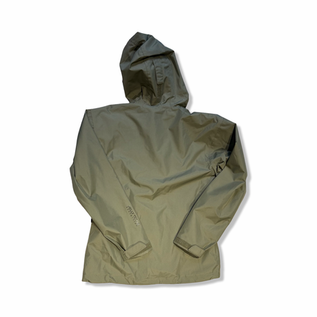 Green Helly Hansen women's hooded shell jacket, back view against a white background.