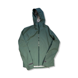 Green Neomondo women's shell jacket with a hood, front view against a white background.