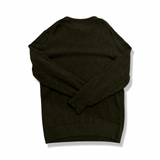 Back view of a green knitted Barbour men's sweater against a white background.