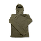 Back view of a yellow-green Houdini children's Mono Air fleece hoodie against a white background.
