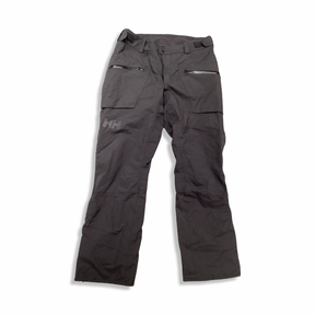 Grey Helly Hansen men's sailing trousers with zippered pockets, front view against a white background.
