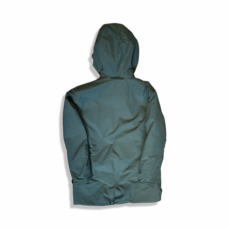 Green Haglöfs women's Torsång Parka, back view against a white background.