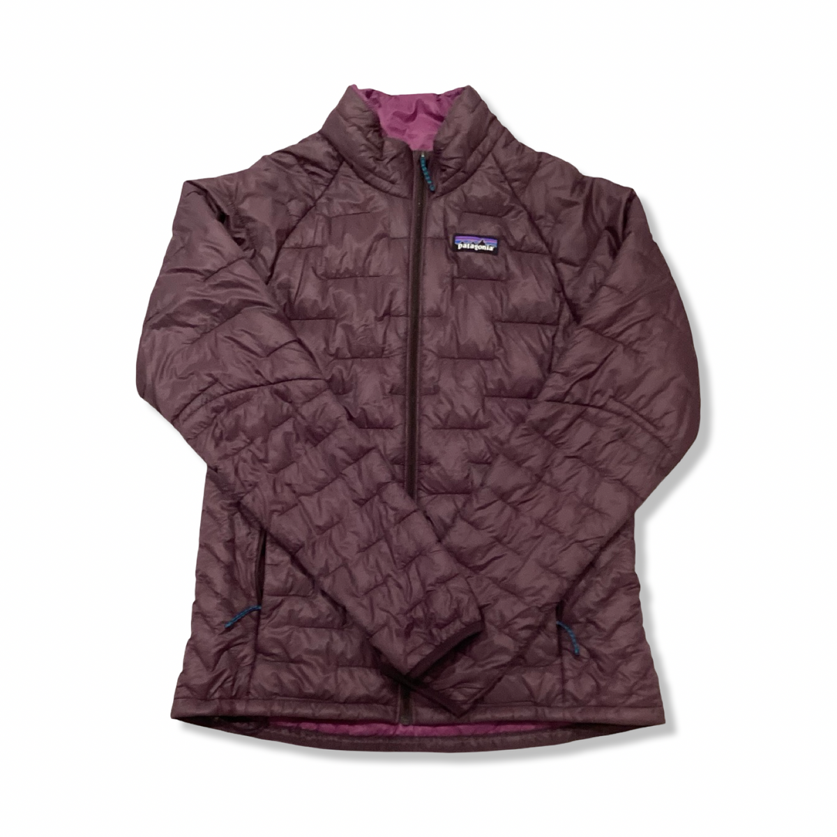 Purple Patagonia women's synthetic jacket, front view against a white background.