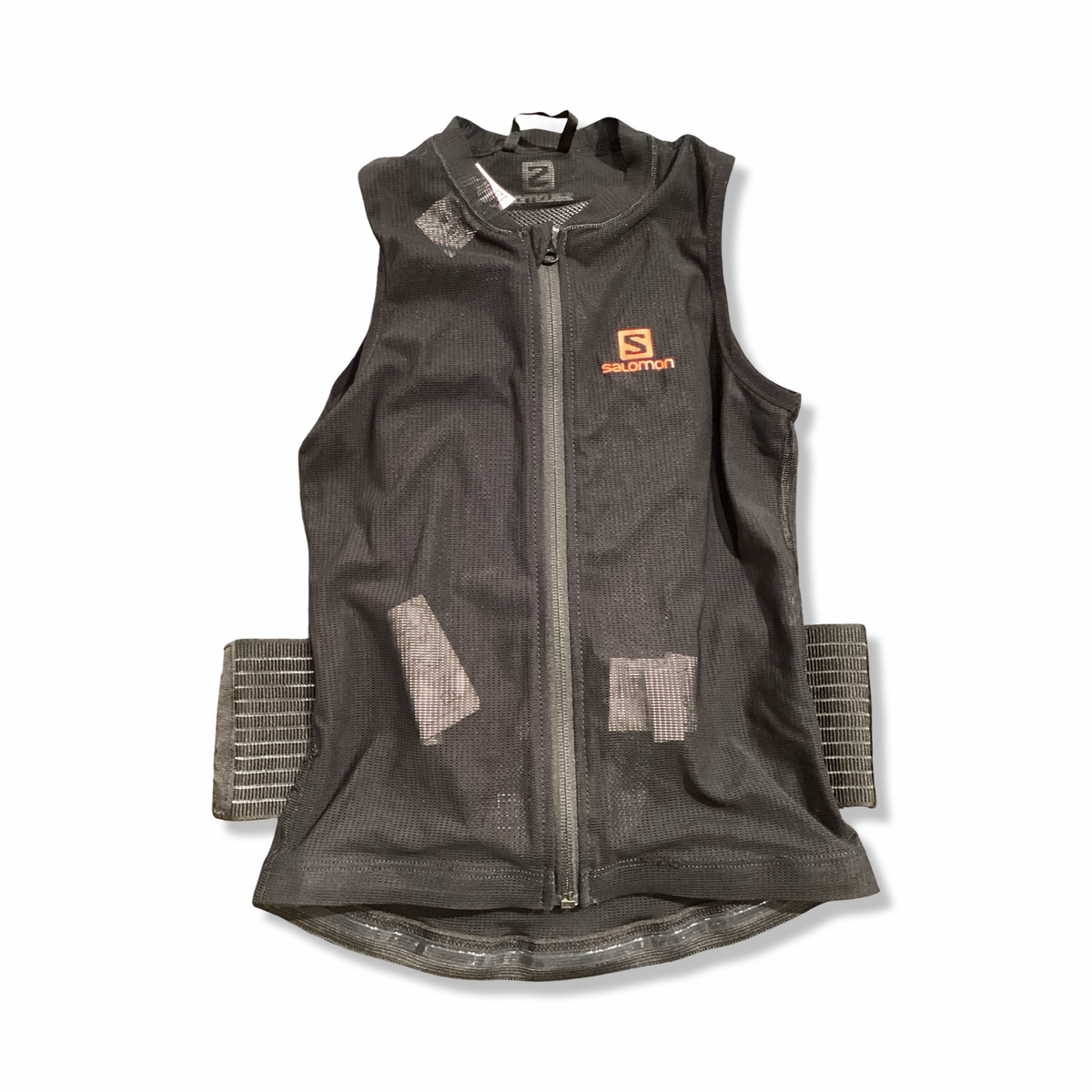 Black Salomon Junior Flexell junior's back protector in size M with a zipper, front view against a white background.