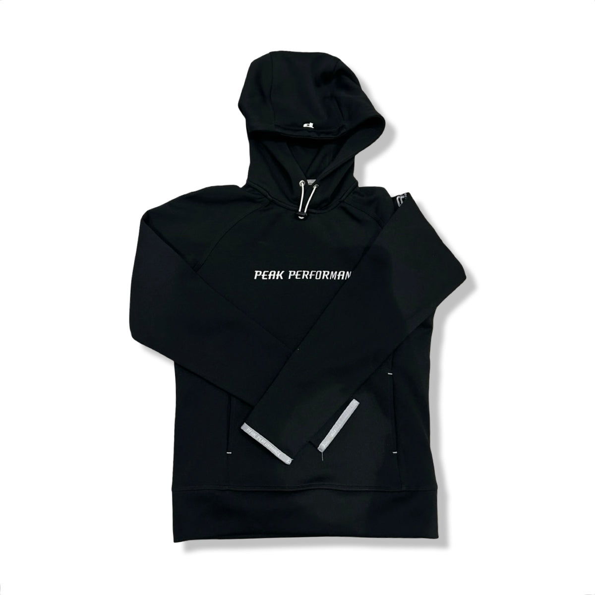 Black Peak Performance women's hoodie, front view against a white background.