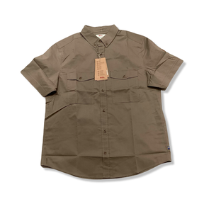 Beige Fjällräven men's short-sleeve shirt with chest pockets, front view against a white background.