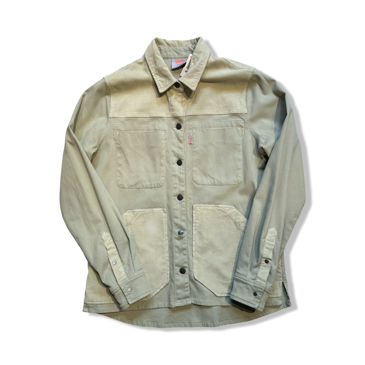 Green Varg Haga women's shirt jacket in size S, front view against a white background.