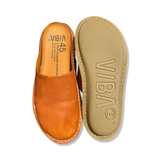 Brown Viba Roma men's slippers in size 45, shown from above with the insole and outsole against a white background.