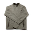 Beige Arc'teryx men's fleece cardigan with zipper, front view against a white background.