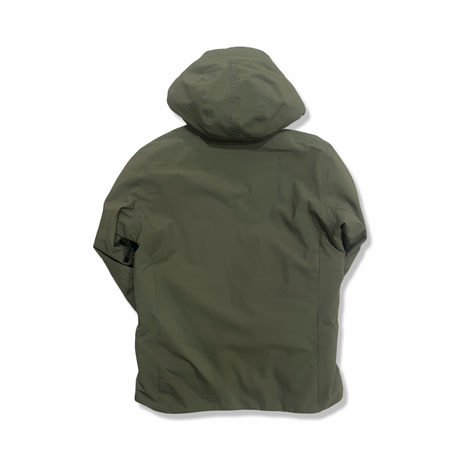 Back view of a green J.Lindeberg men's Ace jacket with a hood, photographed against a white background.