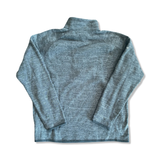 Men's gray Patagonia Better Sweater fleece with a knitted texture and high collar, back view.