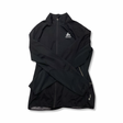 Black New Balance athletic jacket with a zipper, front view against a white background.