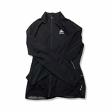Black New Balance athletic jacket with a zipper, front view against a white background.