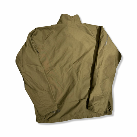 Back view of a brown Salomon men's functional jacket against a white background.