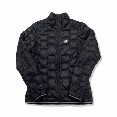 Black Elevenate women's down jacket, front view against a white background.