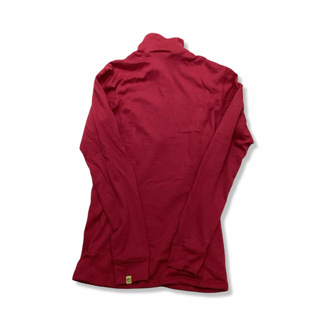 Back view of a pink Ortovox women's thermal top in size M against a white background.