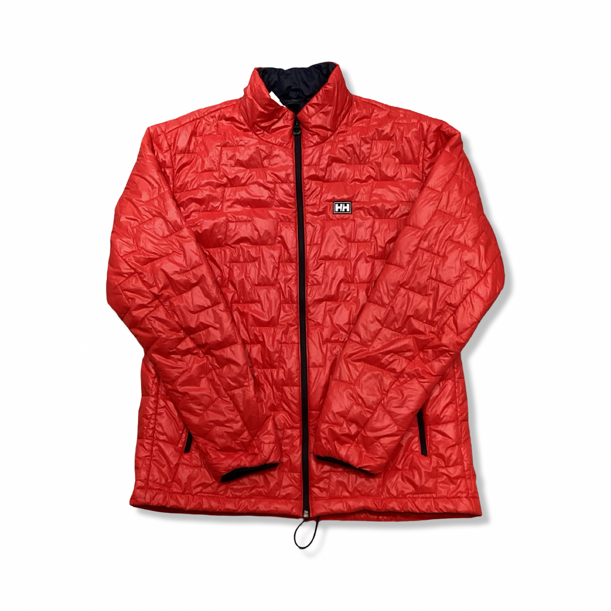 Red Helly Hansen men's synthetic jacket, front view against a white background.