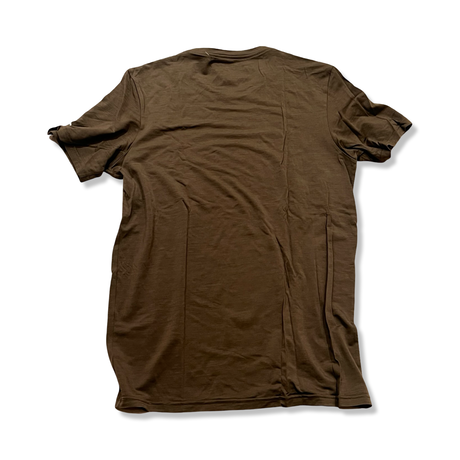 Back view of an olive-colored Ortovox women's base layer top against a white background.