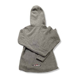 Baksidan av en grå Fleecehoodie Bergans 1919 kollenwool lady jumper för dam med huva, fotograferad mot en vit bakgrund.