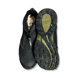 Black Icebug men's boots with studded sole, shown from the front with the sole visible against a white background.