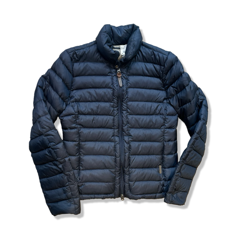 Blue Woolrich down jacket in size L, front view against a white background.