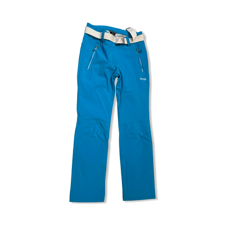 Turquoise 8848 women's ski pants with a belt, front view against a white background.
