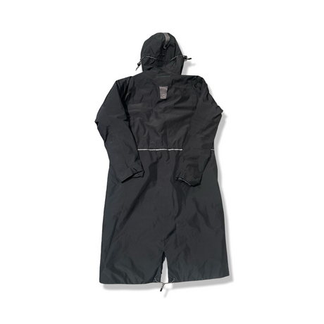 Back view of a black Haglöfs women's down jacket and parka in size L against a white background.