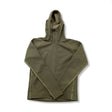 Yellow-green Houdini children's hooded fleece cardigan, front view against a white background.