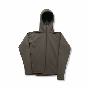 Green Houdini children's Power Houdi fleece cardigan with a hood, front view against a white background.