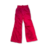 Röda Arc'teryx Spadina Light-byxor i bomull och linne med dragsko, fotograferade framifrån mot vit bakgrund.