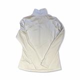 White J.Lindeberg women's fleece sweater with a high collar, back view against a white background.