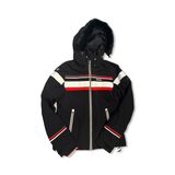 Black 8848 hooded ski jacket with red and white design details, front view against a white background.