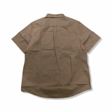Back view of a beige Fjällräven Övik Air Stretch SS short-sleeved men's shirt against a white background.
