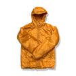 Orange Houdini men's hooded down jacket, front view against a white background.