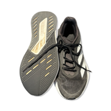 Black Adidas Duramospeed Lightstrike women's running shoes, with one shoe showing the outsole and the other showing the front against a white background.