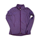 Purple The North Face women's fleece cardigan, front view against a white background.