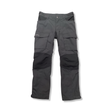 Grey Lundhags kids' hiking trousers with reinforcements on the knees and cargo pockets, front view against a white background.