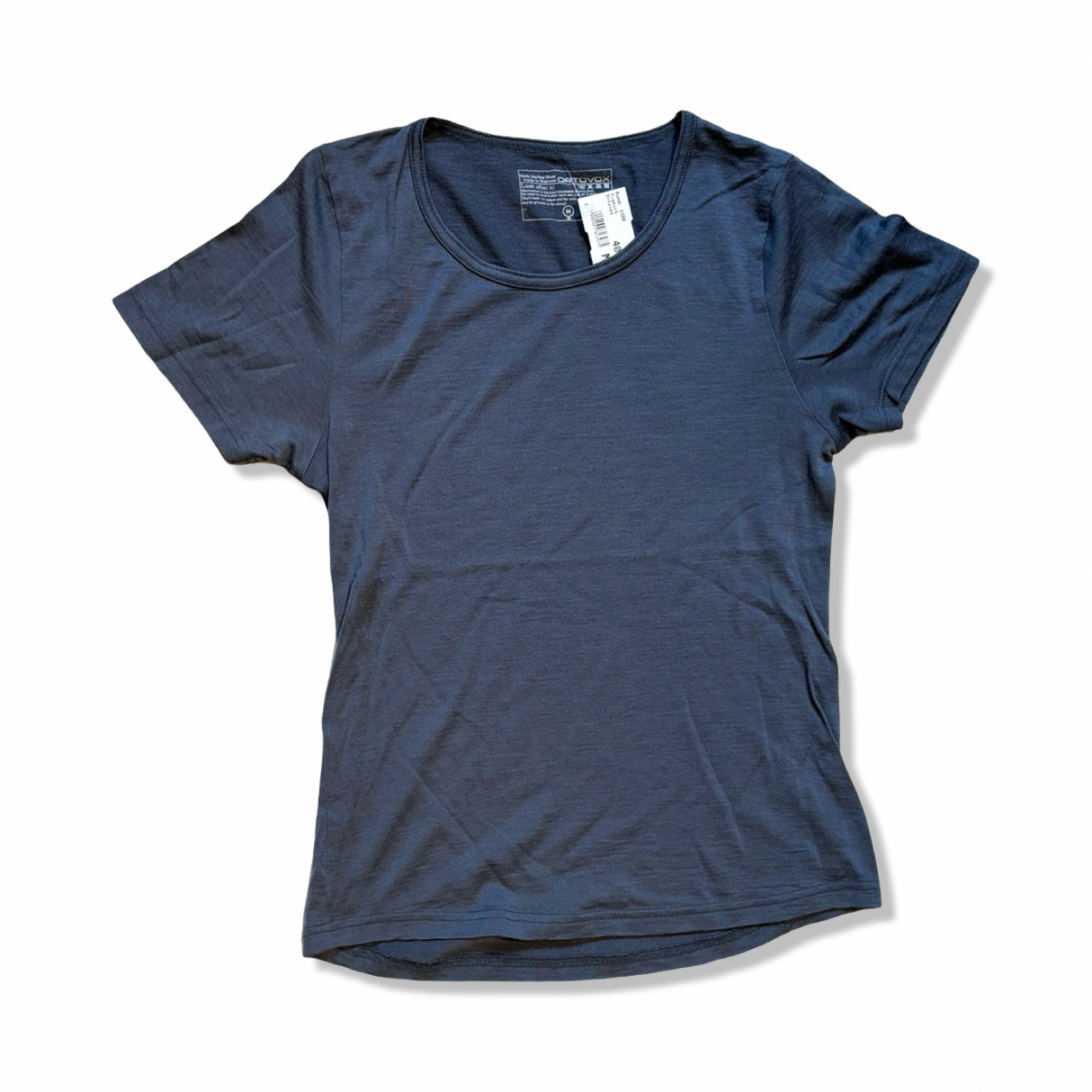 Blue Ortovox women's T-shirt in size M, front view against a white background.