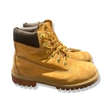 Brown Timberland women's boots, side view against a white background.