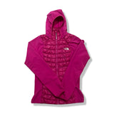 Purple The North Face women's hooded hybrid jacket, front view against a white background.