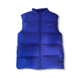 Purple Holzweiler padded vest for men with a high collar, photographed from the front against a white background.