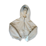 Offwhite hoodie från Lululemon för dam i storlek XS, fotograferad framifrån med huva mot vit bakgrund.