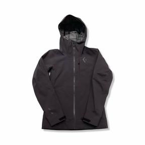 Black Black Diamond women's hooded shell jacket, front view against a white background.