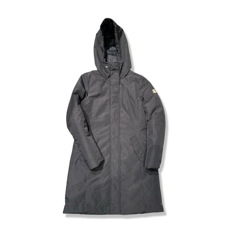 Black Dolomite Karakorum Parka women's hooded down jacket, front view against a white background.